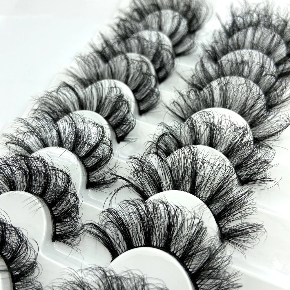 

18mm - 25mm long fluffy 8 pairs faux mink eyelashes vegan black cotton band false eyelashes extensions