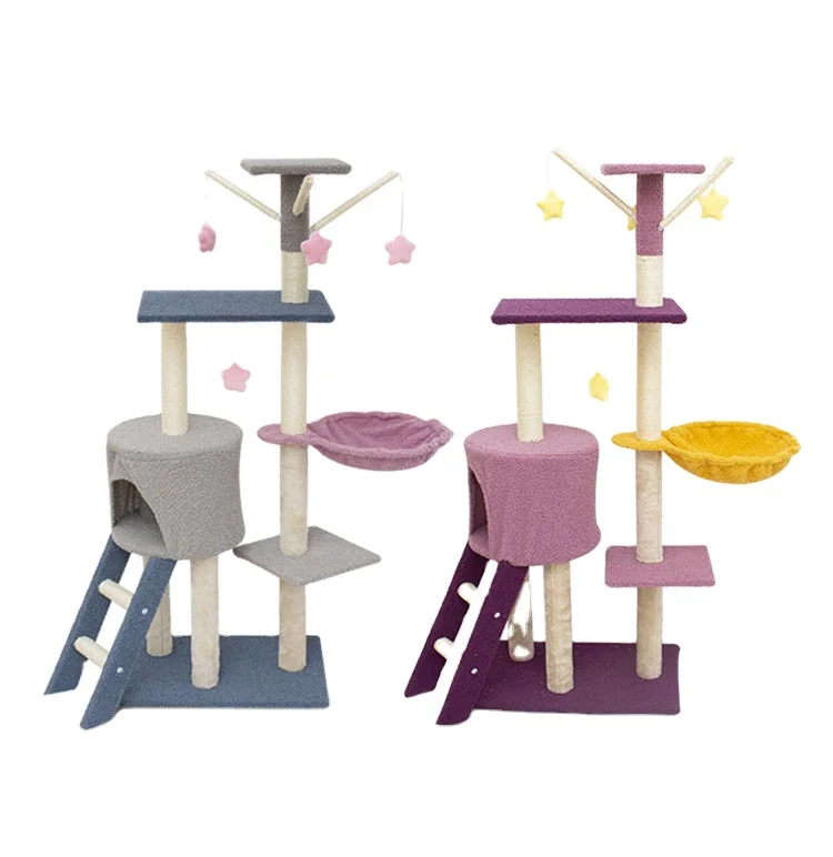 

High Quality Products Cat Tree Cat Furniture Playhouse Cave Bed Stable Climbing Scratcher Cat Climbing Tree, Gray,purple