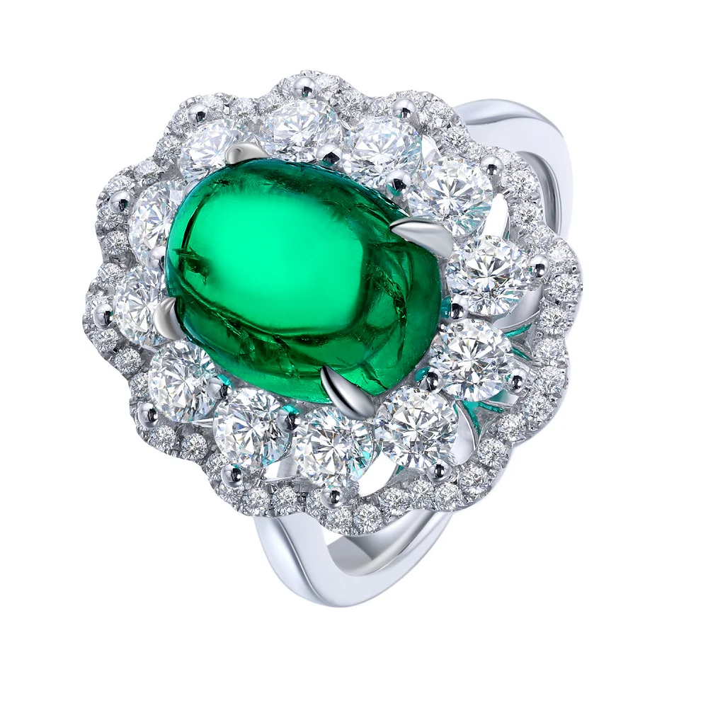 

3.592ct Oval lab created Emerald Silver 9k Gold Engagement Ring Fashion Fine Jewelry from Anster, Closed to colombian muzo green