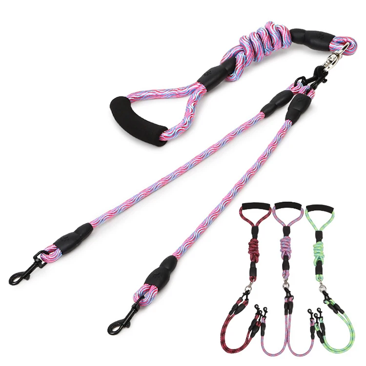 

High Quality Double Pet Dog Leash, Rose red/green/pink
