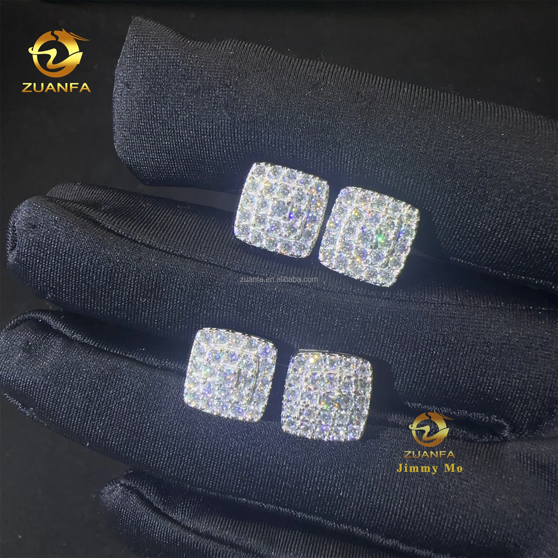 Popular Square Style Luxury Rapper Style Iced Out Hip Hop Man Stud Earrings Moissanite Diamond Screw Back Stud Earring 925