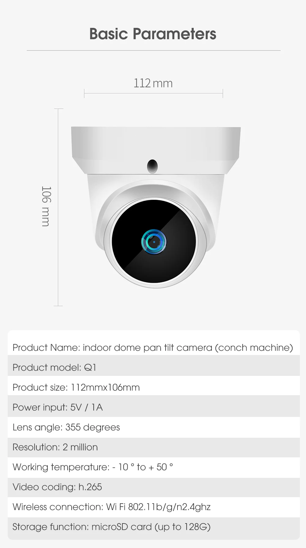 Wifi Cctv Indoor Dome Turret Camera H.265 Night Vision Ptz Rotation