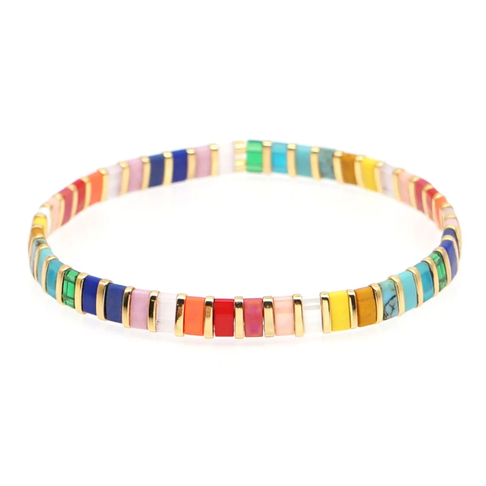 

Wholesale Fashion Womens Men Ladies Handmade Rainbow Colorful Stretch Bohemian Style Jewelry Japanese Miyuki Tila Beads Bracelet