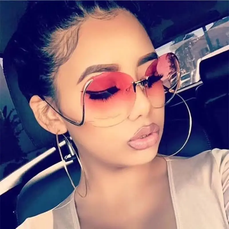 

2021 Fashion oversized brown sunglasses women rimless ocean lens Crooked sun glasses, Customized available