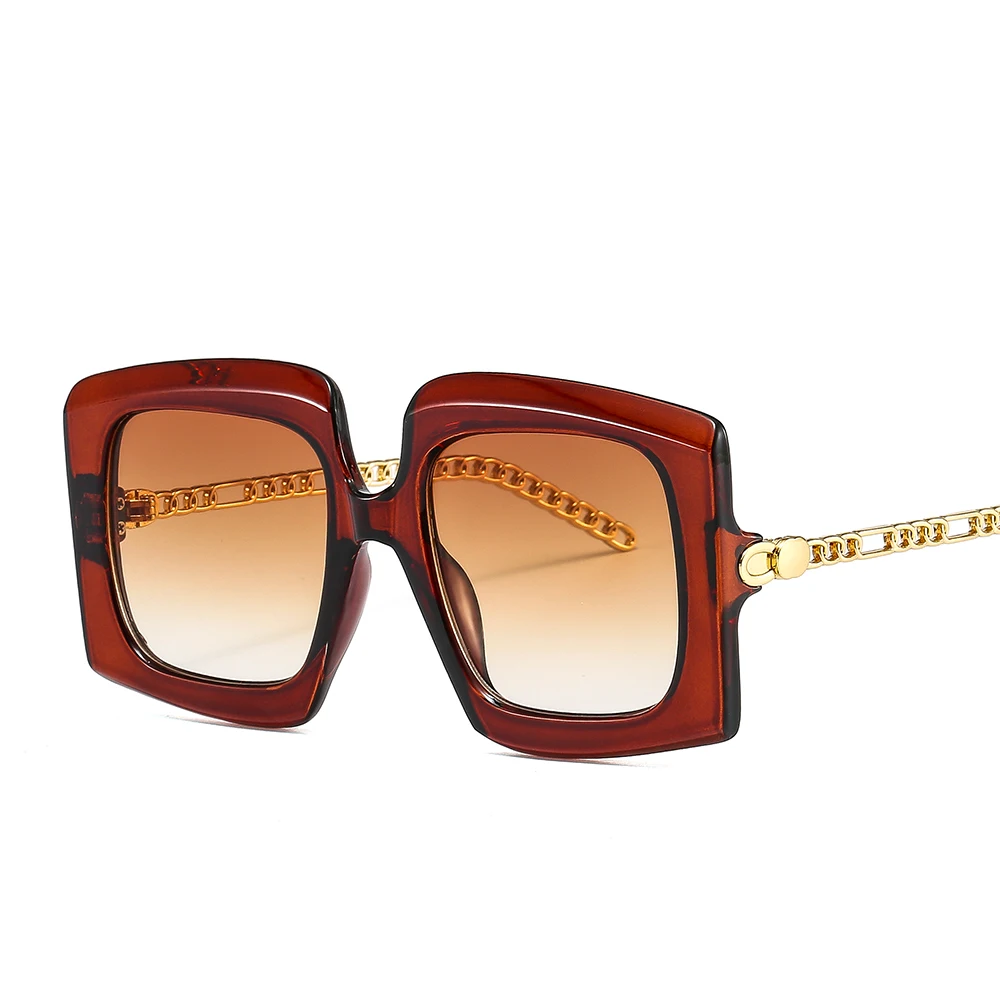 

Large Frame Black And White Stripes Fashion Ladies Shades Chain Decoration Trendy And Versatile Personality Sunglasses