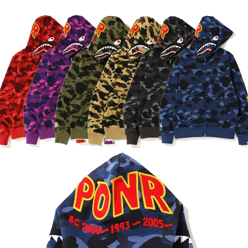 

Wholesale Price High Quality Mens Bape Style Zip Hood Sweatshirt Shark sweater With BAPE Brand, As picture show