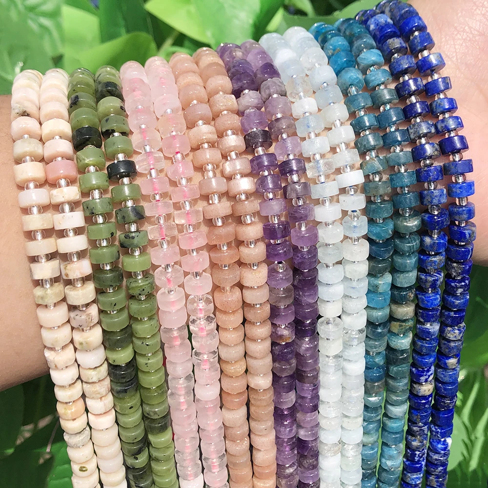 

Newest Product Disc Gemstone Wheel Beads Natural Stone Amethyst Sunstone Aquamarine Rondelle Spacer Beads for Jewelry Making