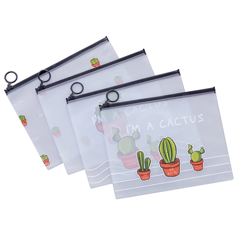 

Transparent Scrub Cactus Ring Zipper Bag Large Capacity Student Stationery Pencil Case, White