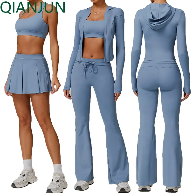 Custom Women's 4-Piece Sportswear Gym Fitness Sets Sun Protection Yoga Clothing for Gym