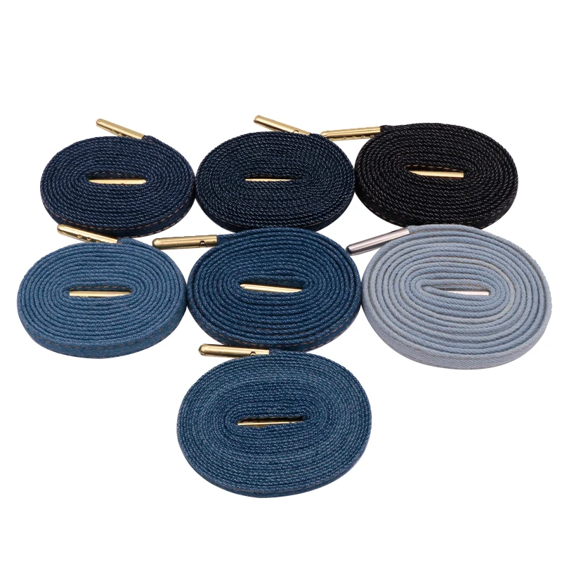 

XuanSi Manufacturer Classic Style Flat Denim Shoelaces High Quality Metal Toe Affordable Price Customizable Shoelaces, Customized color