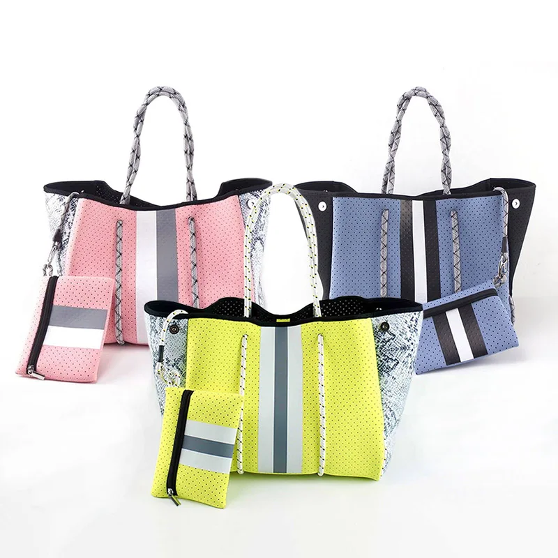 

Custom Tote bags 2023 New Hot Selling Women Handbags Ladies Perforated Neoprene Beach bag For Women
