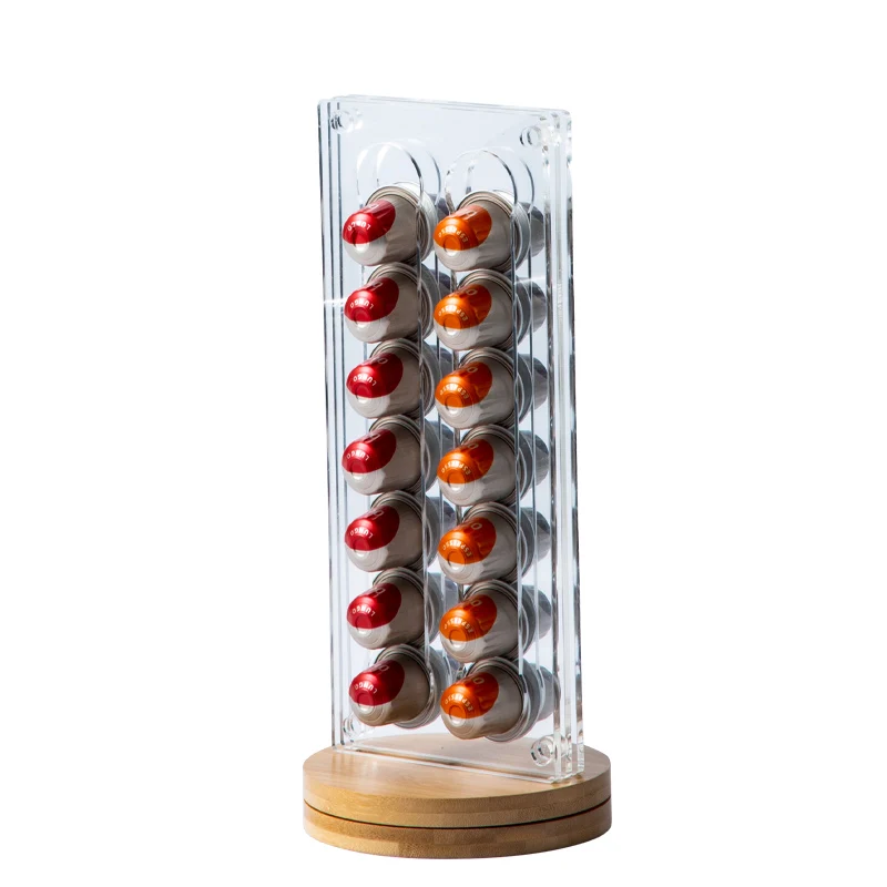 

Bamboo base 360 rotating coffee capsules rack vertuoline capsule holder nespresso capsule coffee holder, Wood+transparent