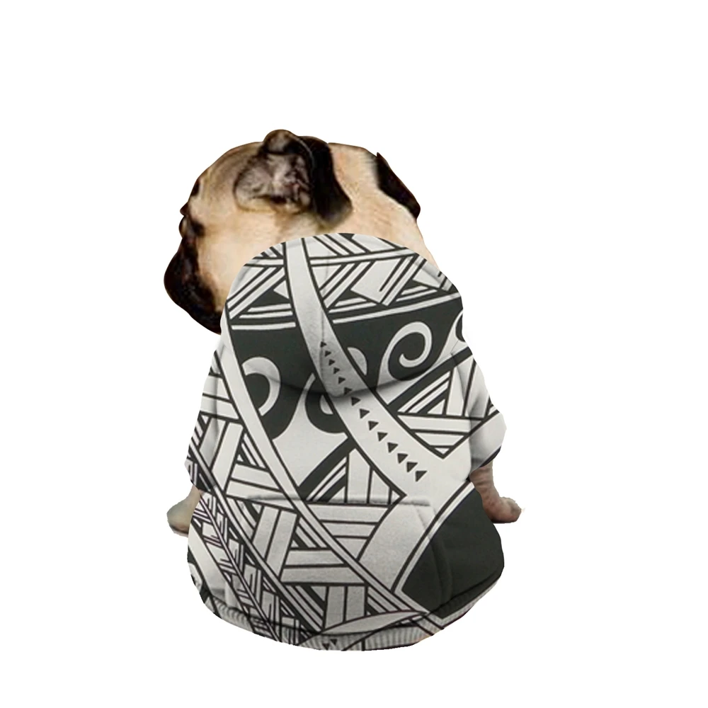 

Wholesale Pet Product Hawaii Polynesian Tribal Black/White Pattern Soft Dog Hoodies with Pocket Protect Fur & Skin Cat Hoodie, Customized color
