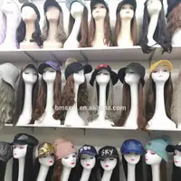 

New arrival wig hats hair extension ombre synthetic long straight curl body wave pony tail hat wig