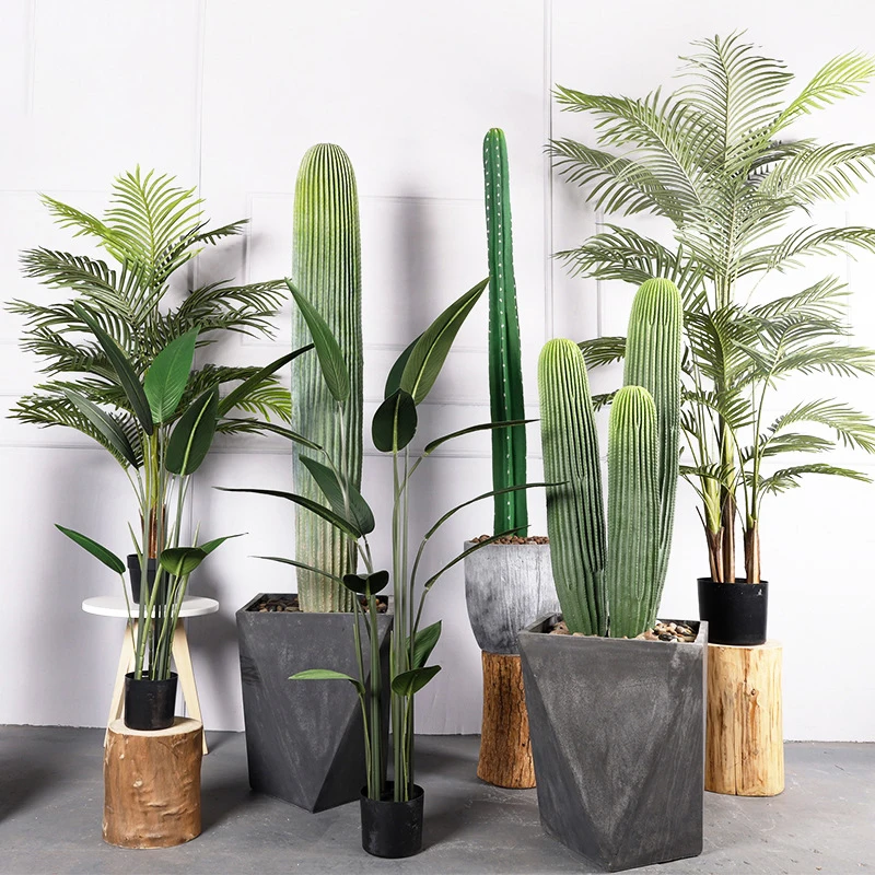 

X126 Artificial potted banana leaves tree monstera deliciosa bamboo turriform pine tree fake bonsai Canna geranium tree pot, Multi-colors