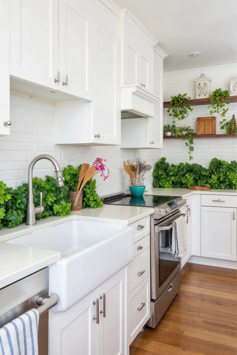 Vintage ladder shelf with potted plants
