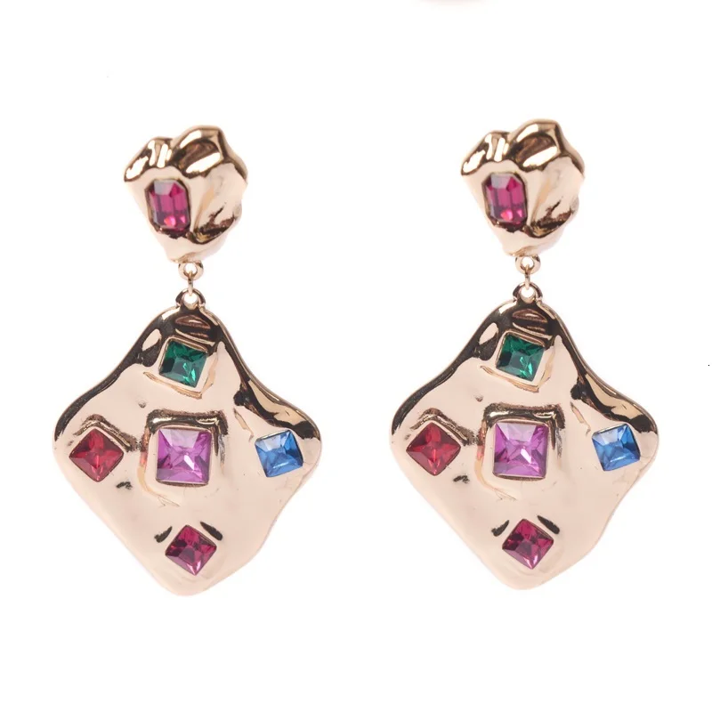 

2021 Stainless Steel Post Big size irregular Earring Drop Metal Multi Color Stones Dangle Statement Earring