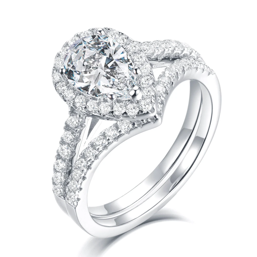 

Ready to Ship Pear Shape Wedding Rings 925 Sterling Silver for Girl