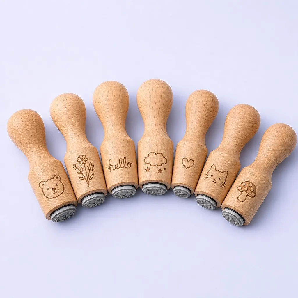 A full collection of journaling stamps arranged in a soft fan shape
