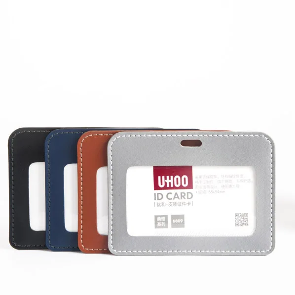 
uhoo 6809 id card nurse soft leather card holder for lanyard and badge reel 