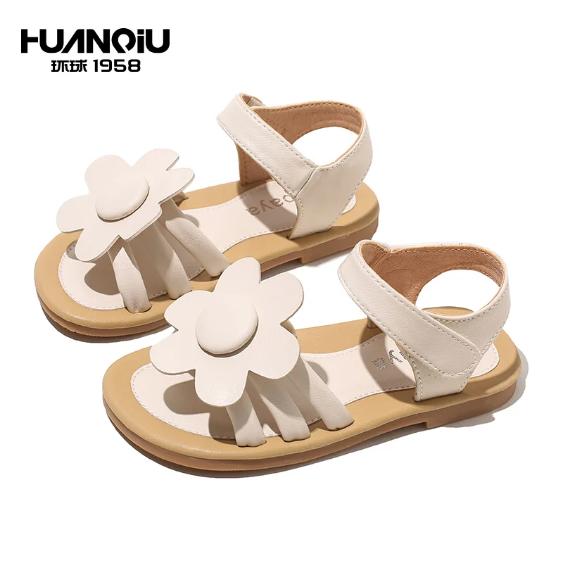 

L36325 HUANQIU BABAYA Flower Shape Female Non Slip Comfortable Soft Cute Girls Kid Sandals, Pink/black