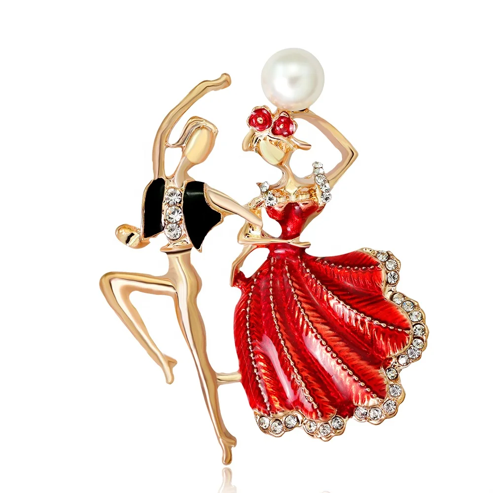 

Creative Couple Dancing Men and Women New red and Blue Rhinestone Pearl Brooch, Picture shows