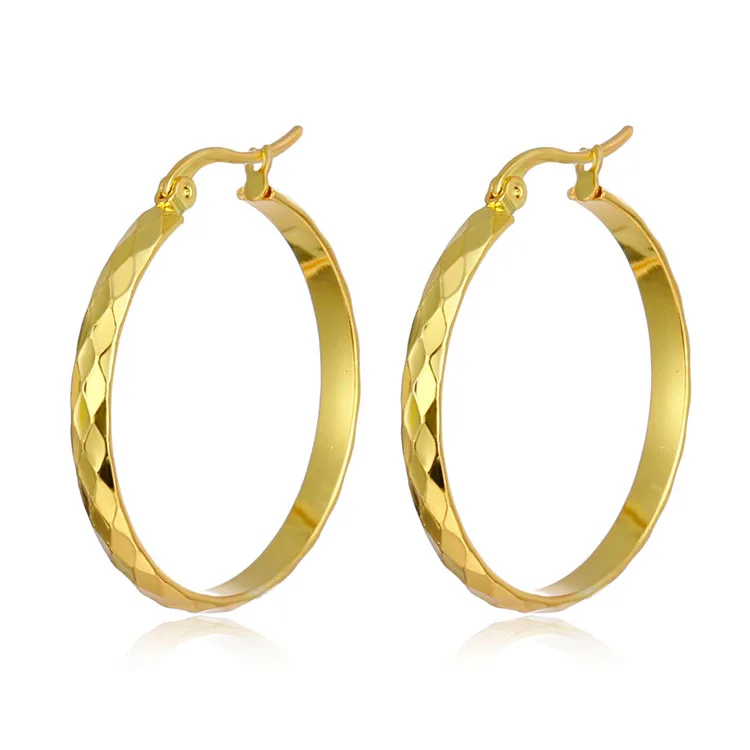 

Hot selling trendy chunky stainless steel round big hoop statement earrings