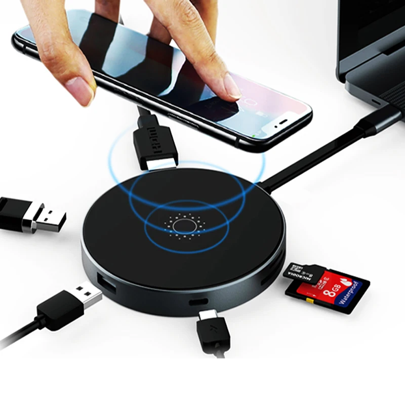 

Colorii WH1 Type-c Multiport Hub 8 in 1 with 4K@30Hz HDMI USB 3.0 SD/TF and 10W wireless charging USB C Hub