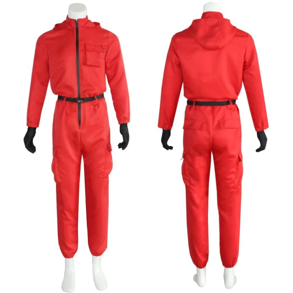 

RS368 In Stock Squid Mask Halloween Carnival Red Jumpsuit Adult Cos Role Playing Costume Squid Clothes with Belt Gloves