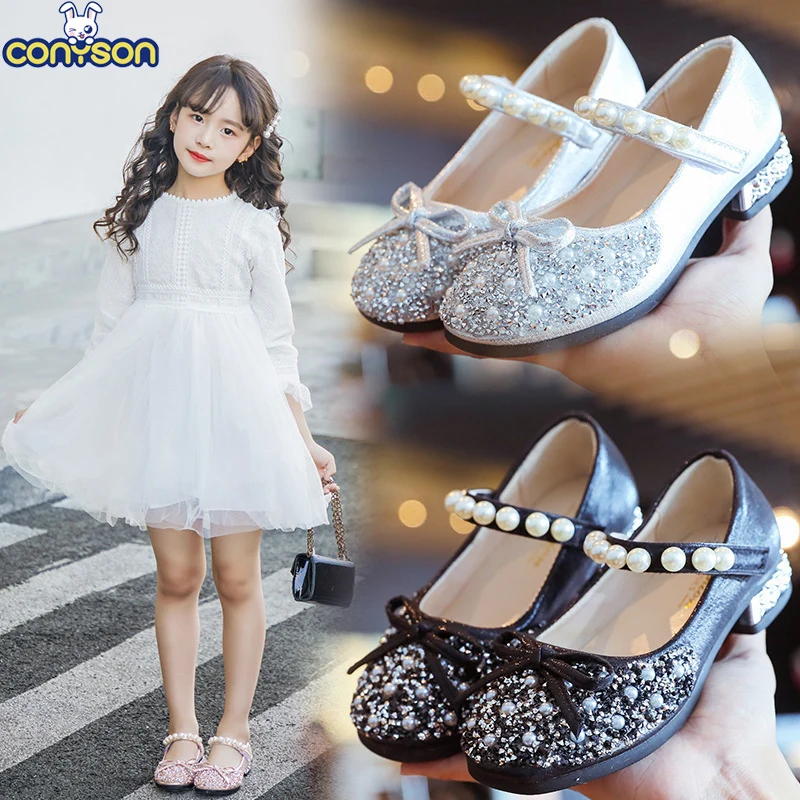 

Conyson Hot Sale Spring Summer Princess Glass Slipper Diamond Casual Glitter Children Leather Mary Jane Shoes for Kids Girls, Picture shows