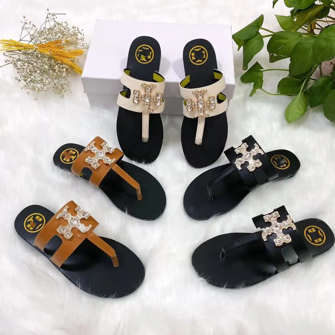 

2021 Summer Fashion Ladies Flat Slippers Red Cross Diamond Buckle Casual Beach Ladies Slippers, Black beige brown