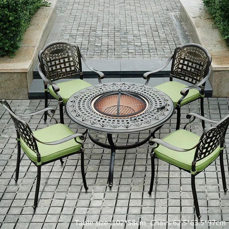 
Charcoal bbq grill table with chair set 