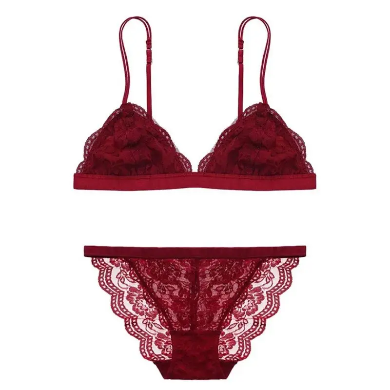 

French underwear women big breasts show small sexy lace unrimmed triangle cup beauty back bra set