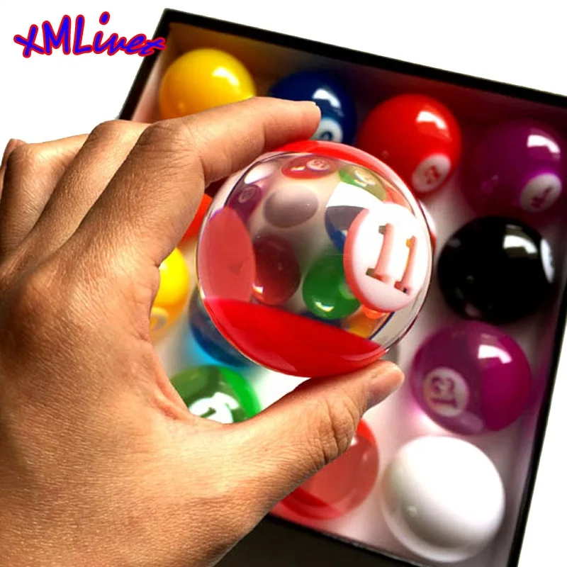 

xmlivet Complete Set Transparent Colorful Billiards balls 57.25mm International Standard Pool game balls Resin for billiards