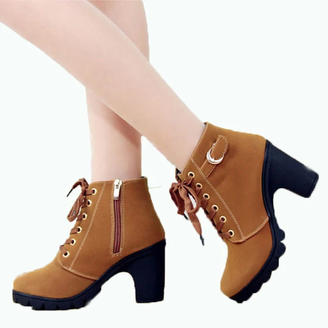 

2021 new boots ladies ankle boots lace up ladies high heels women's shoes retro women boots