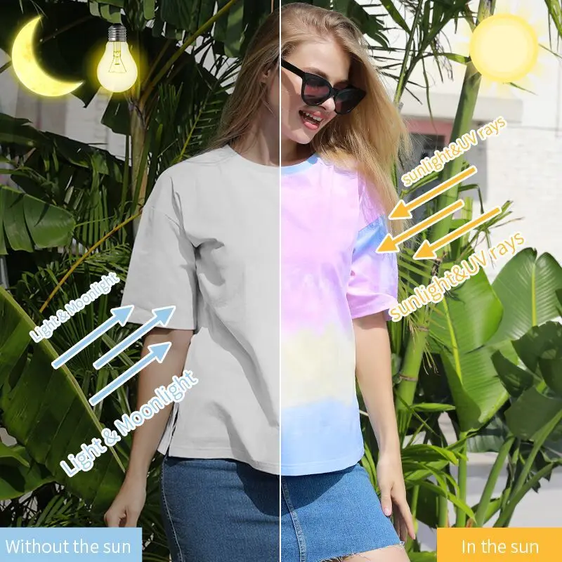 

Tie dyed ombre colors sunlight T-shirt lightsensitive female UV temperature sensitive discoloration women's plus size t-shirts