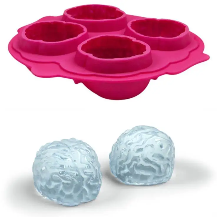 

4 cavity red BPA free human brain shape ice cube mold maker ice cube tray, Yellow and blue or customize