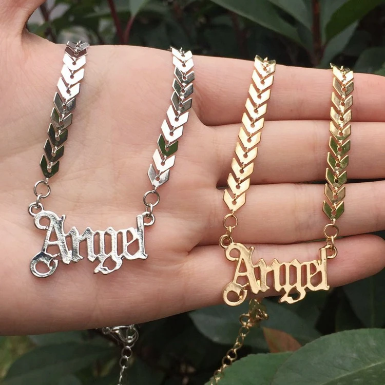 

Jialin jewelry New arrival 18K gold angel letter chain necklace name jewelry