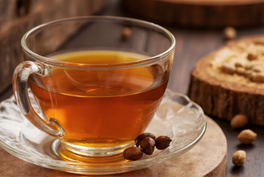Traditional Middle Eastern style cardamom tea served in small glass with cardamom pods visible