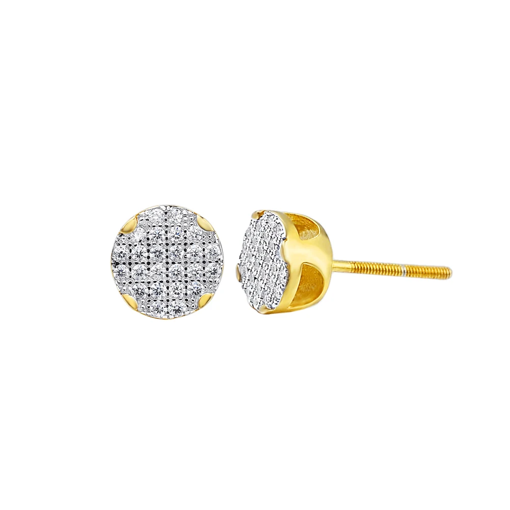 

50% Discount Brass Zircon Hiphop Design 14k Gold Jewelry Bulk Wholesale Latest Round Shaped Hiphop Earrings Micro Pave Stud Earr