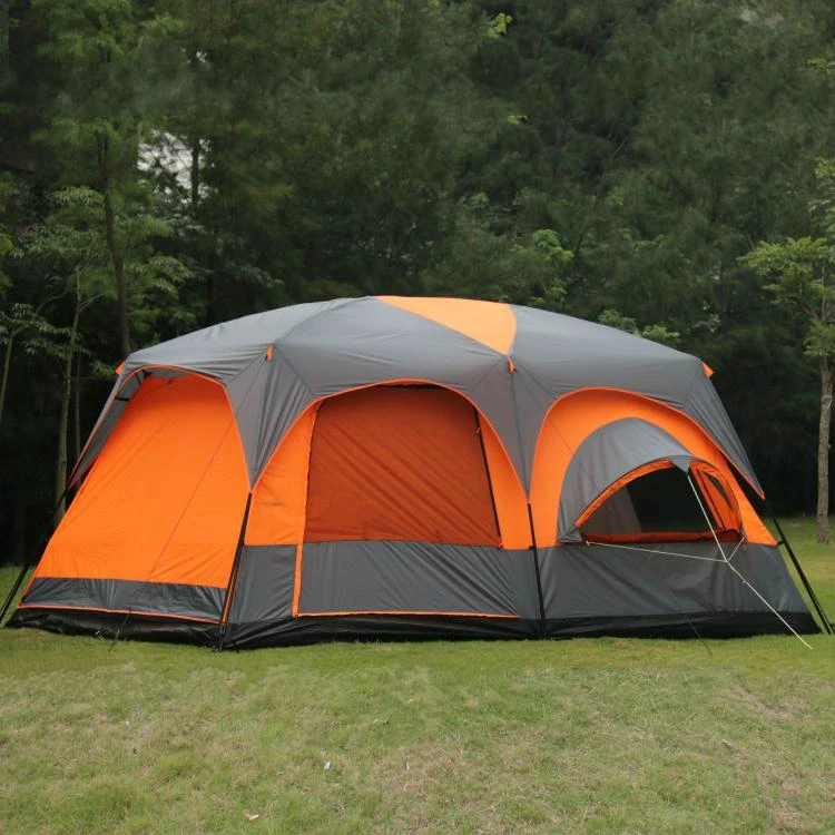 

Super-Large Two Rooms, One Hall Tent, Outdoor Camping for 8 -12 people Waterproof Double layer Luxury Tent, Orange+grey