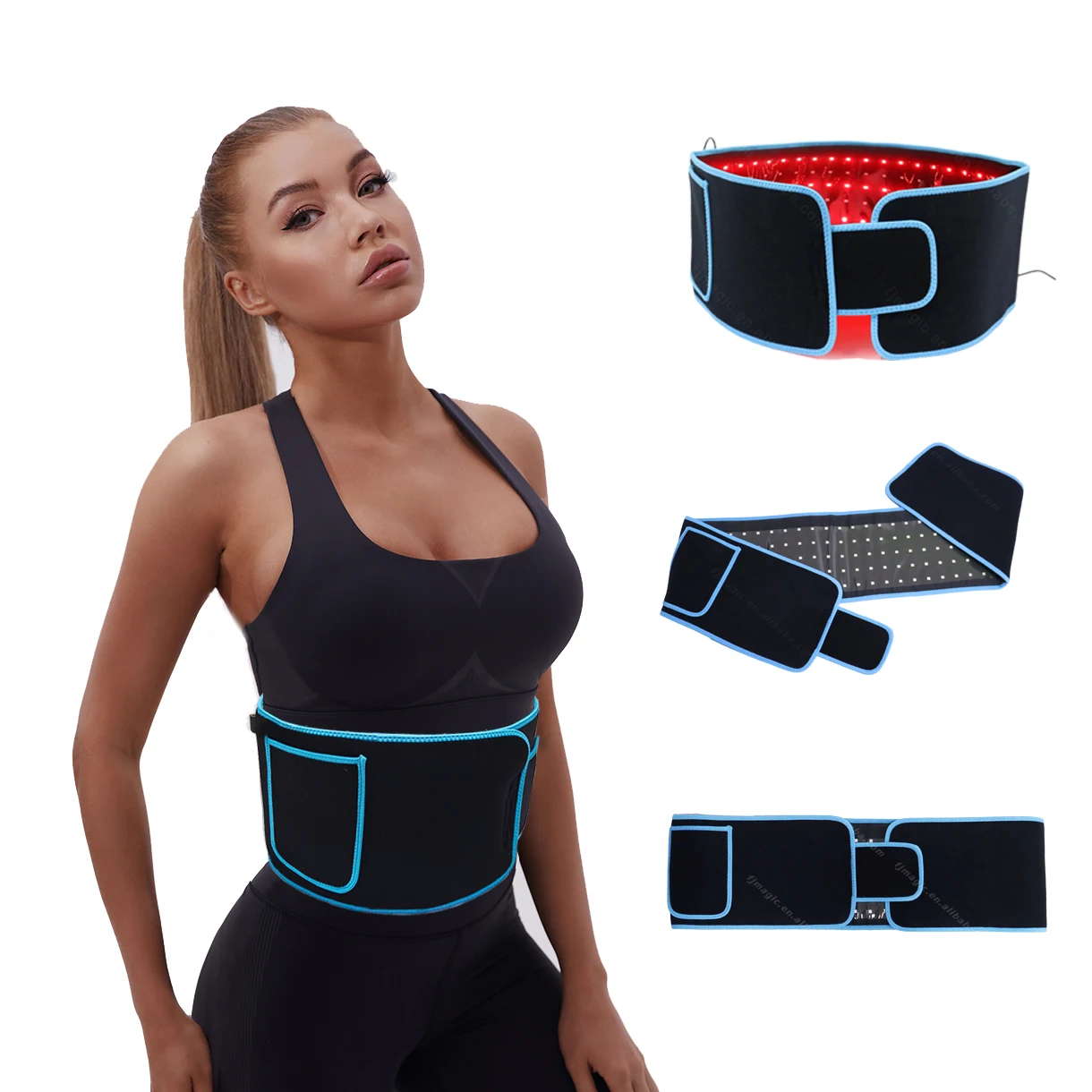 

LED red light slimming physiotherapy wrap belt, Black