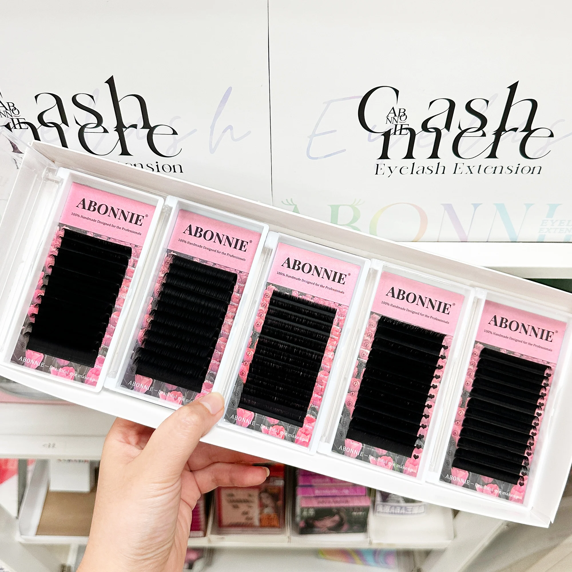 Abonnie Mega Volume 0.03 05 07 Dark Matte Soft Easy Fan Light Weight Lash J C Cc D Dd L M Cashmere Easy Fan Lash Extension Trays
