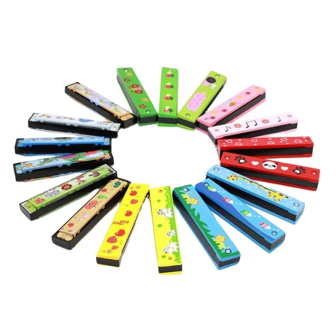 

Amazon hot sell wooden musical harmonica wooden colorful 16 holes bee harmonica for kids educational toy, Silver