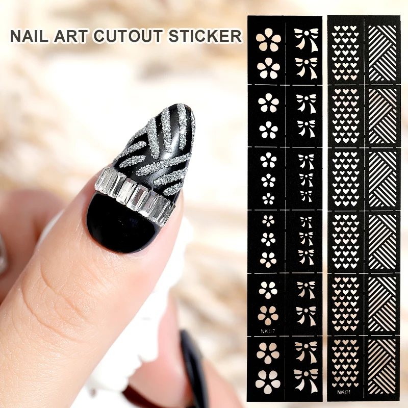 

mesh nail art Hollow Nail Sticker Stylish Self-adhesive Manicure Sticker Nail Art Accessory, Black