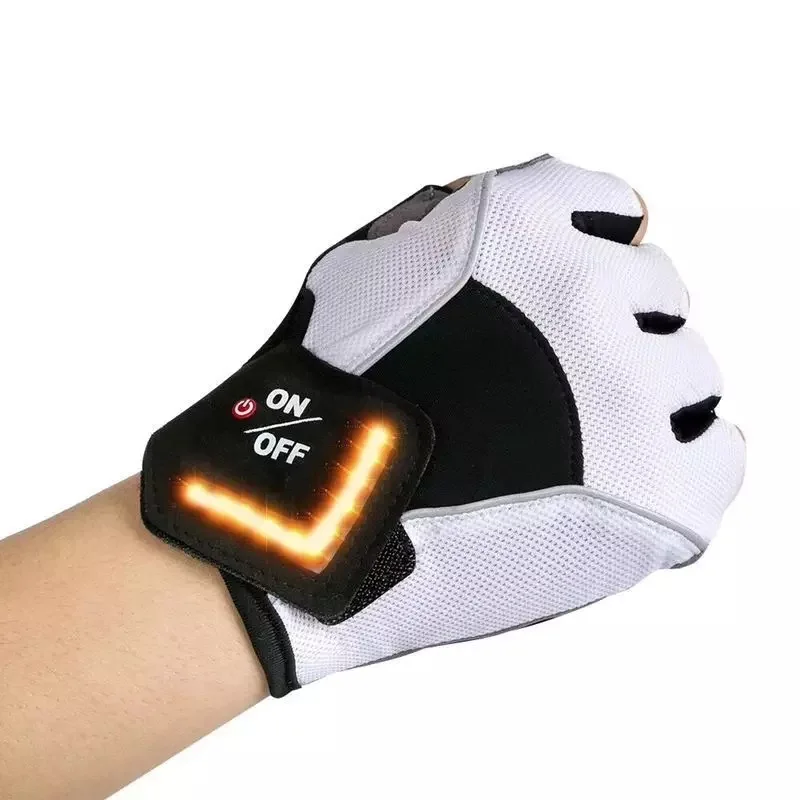 

USB interface charging Turn Signal Sport Gloves With Silicone Gel Palm Protection LED Intelligent Cycling Gloves, White
