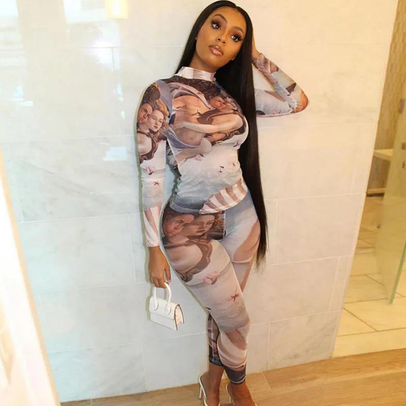 

Printed Slim Sports Suit Fall Woman Long Sleeve Two 2 Piece Set Women Clothing