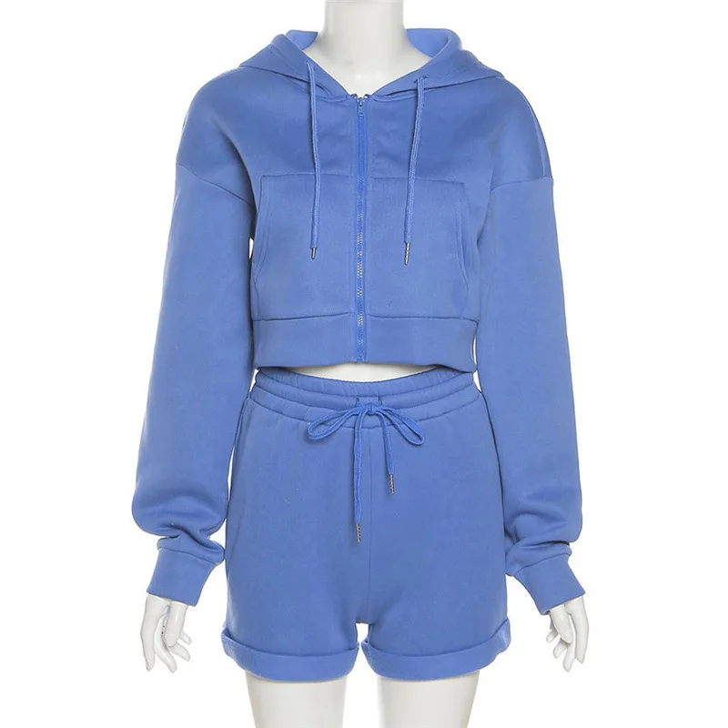 

Womens Spring Athleisure Crop Tops Zip Up Sweatshirt Sweat Shorts Jogging Outfits 2 Piece Tracksuit For Women, Pictures colors /customized colors