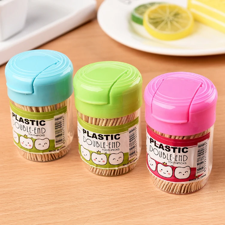 

One dollar Wholesale Creative candy-colored toothpicks disposable bamboo double-headed toothpicks restaurant with plastic packin