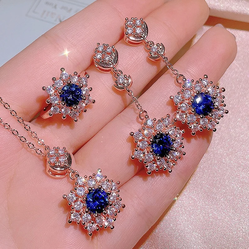 

HYH sapphire necklace earrings ring jewelry set, Optional
